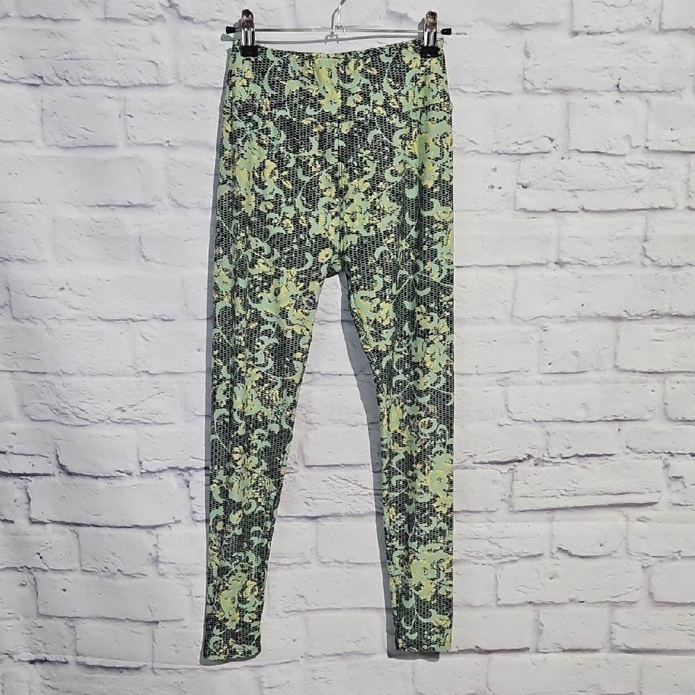 LuLaRoe Yellow and Green Floral Print Leggings